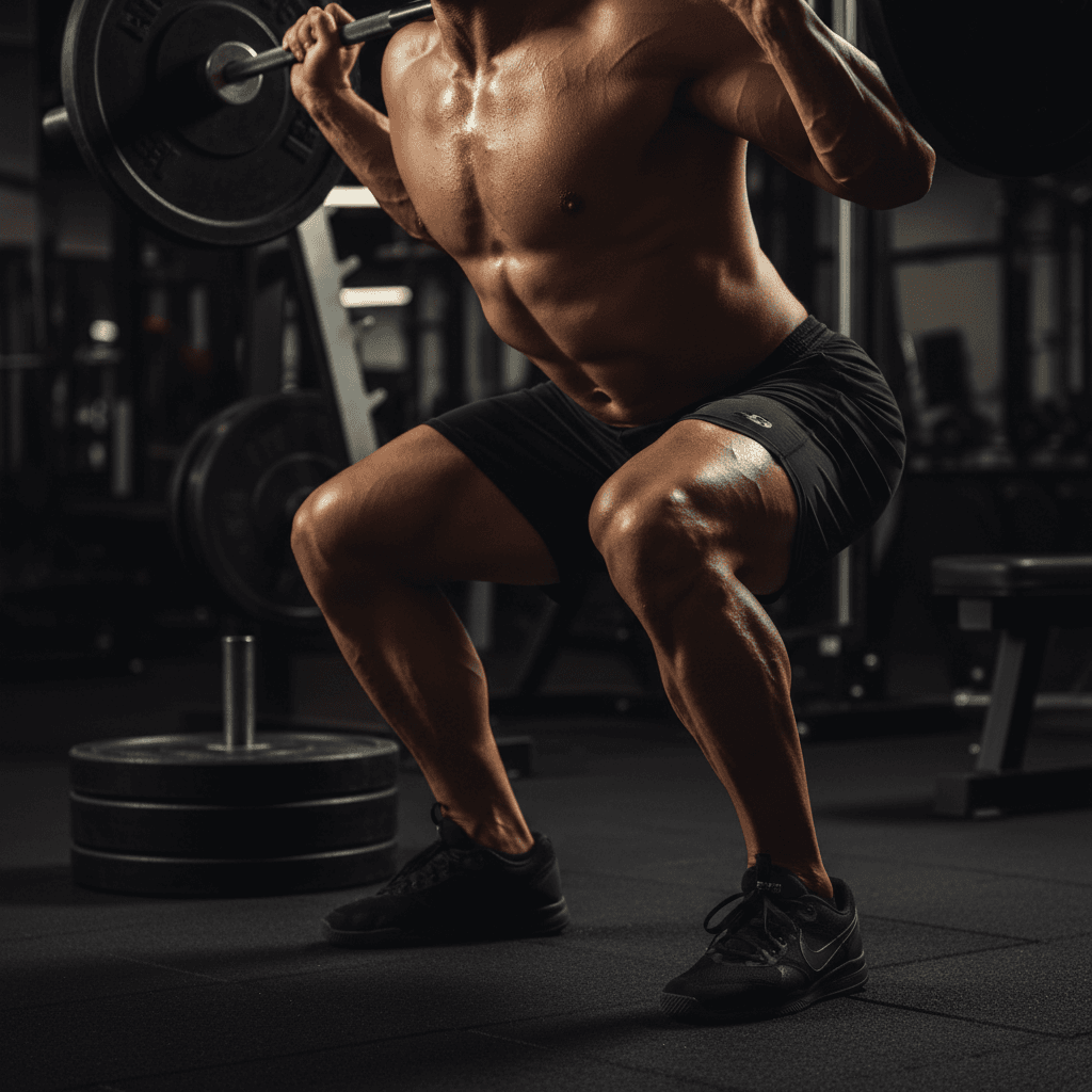 Athlète effectuant un squat avec technique parfaite
