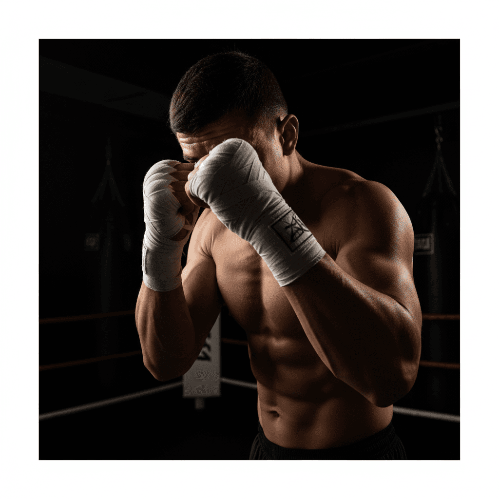 Boxeur avec mains enveloppées montrant la préparation mentale et physique