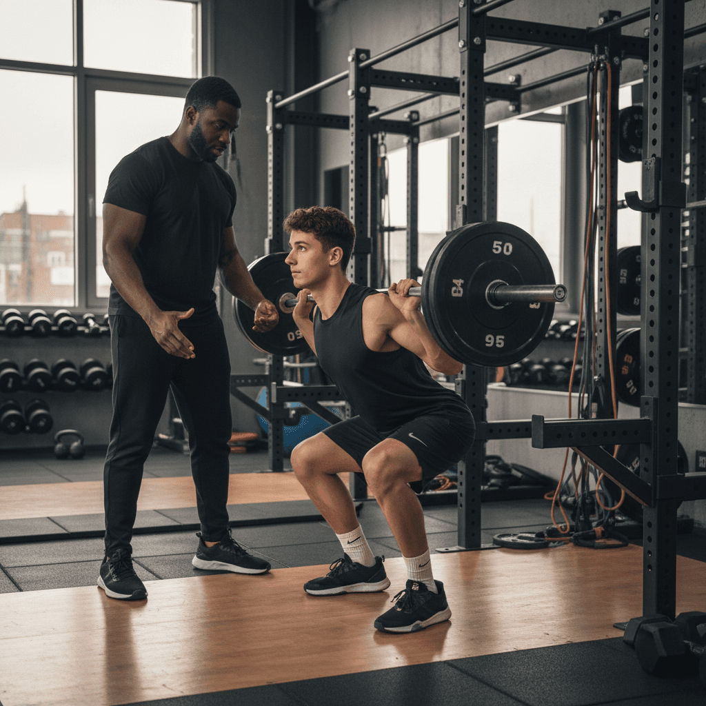 Coaching personnalisé lors d'un exercice de squat