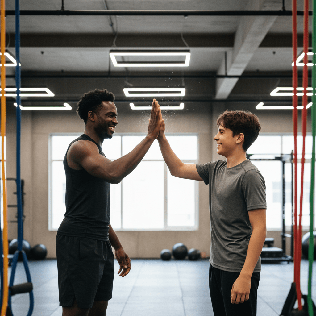 Moment de célébration et reconnaissance après un entraînement